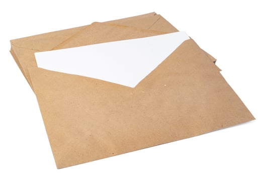 Brown craft envelope isolated on white background photo