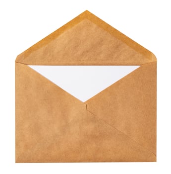 Recycled craft paper envelope isolated white background photo
