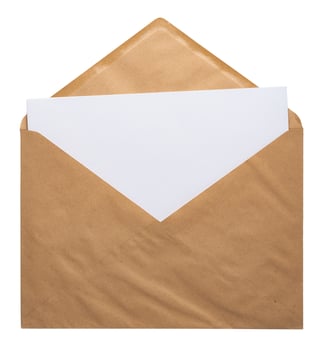 Recycled craft paper envelope isolated white background photo
