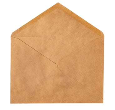 Recycled craft paper envelope isolated white background photo