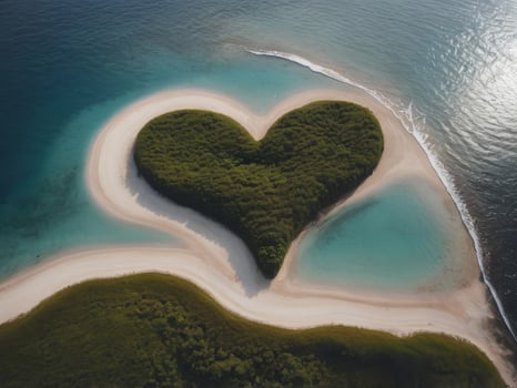an aerial view of a heart shaped island in the middle of the ocean. photo