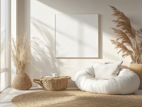 Cozy interior with natural elements and light during daytime photo