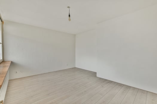 Empty room with white walls and wooden floors photo