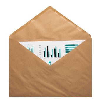 Recycled craft paper envelope isolated white background photo