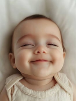A baby is smiling while laying down photo