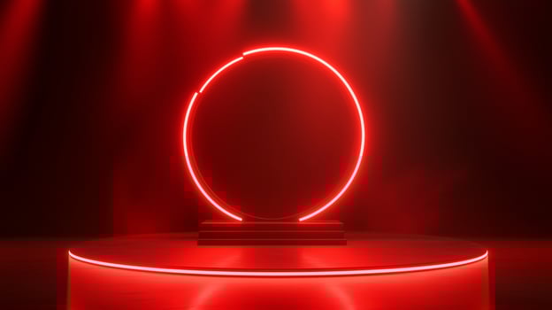 Circle red neon light technology podium stage presentation in room modern technology photo