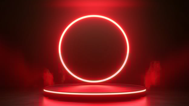 Circle red neon light technology podium stage presentation in room modern technology photo