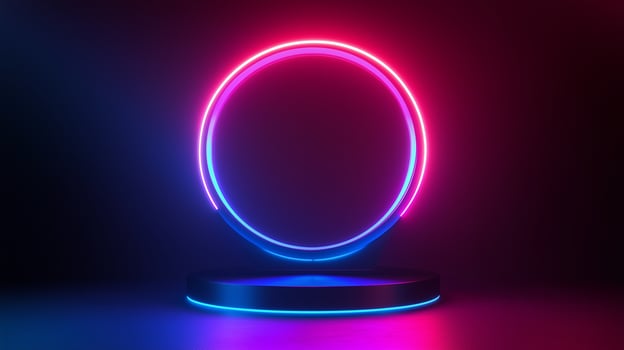 Circle pink neon light technology podium stage presentation in room modern technology photo