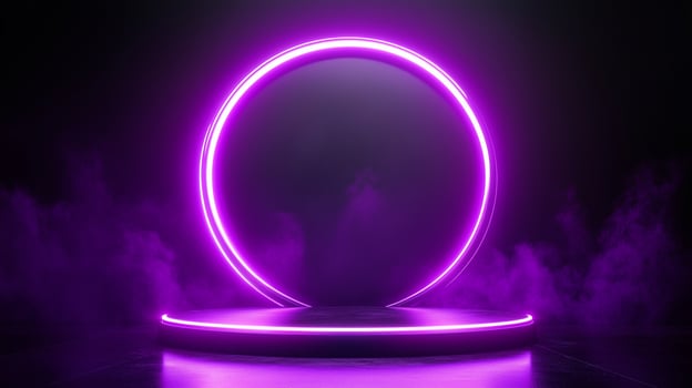 Circle purple neon light technology podium stage presentation in room modern technology photo