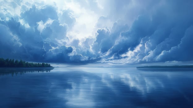 A painting of a cloudy sky over a body of water photo