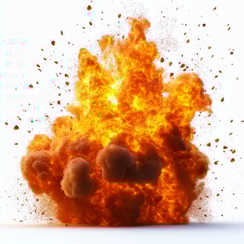 An explosion of orange fire on a white background photo