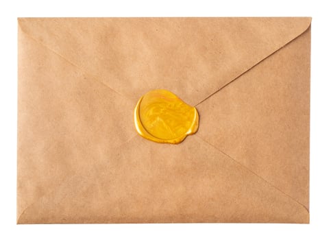 Recycled craft paper envelope isolated white background photo