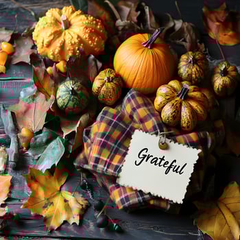 Autumn Leaves Pumpkins Grateful Thanksgiving Table Setting photo