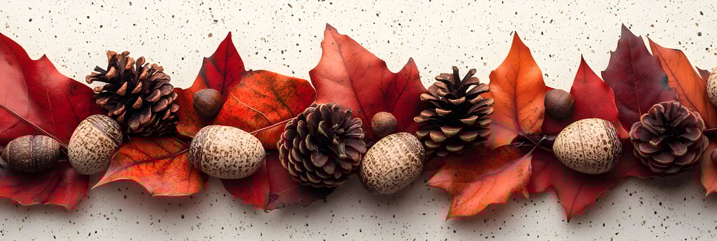 Autumn Leaves Pine Cones and Acorns Border photo