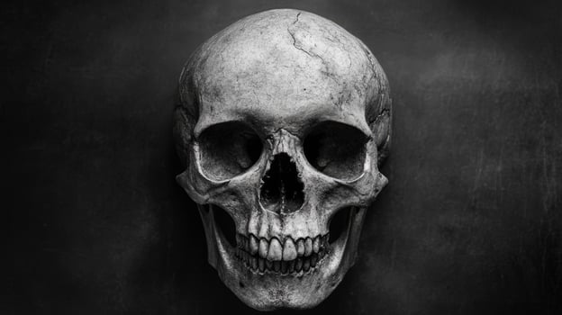 A Close-Up of a Human Skull with Visible Teeth photo
