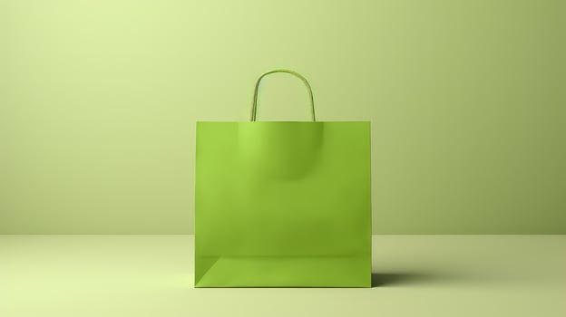 A green shopping bag is on a green background photo