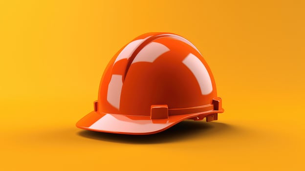 A bright orange hard hat sits on a yellow background photo
