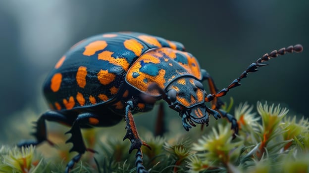 A close-up picture of a vibrant and colorful ladybug on a plant, photo