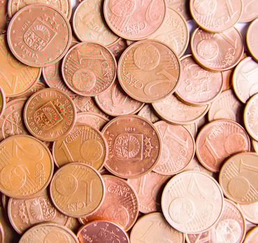 Euro coins of different denomination released by Latvia photo