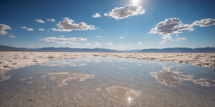 Expansive view of serene salt flats under blue sky ideal for travel and nature themes. photo