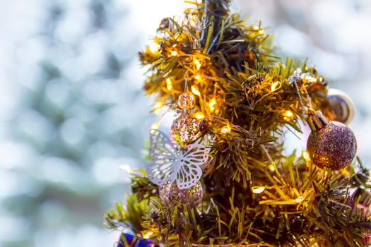 Decorated Christmas tree details close up. photo
