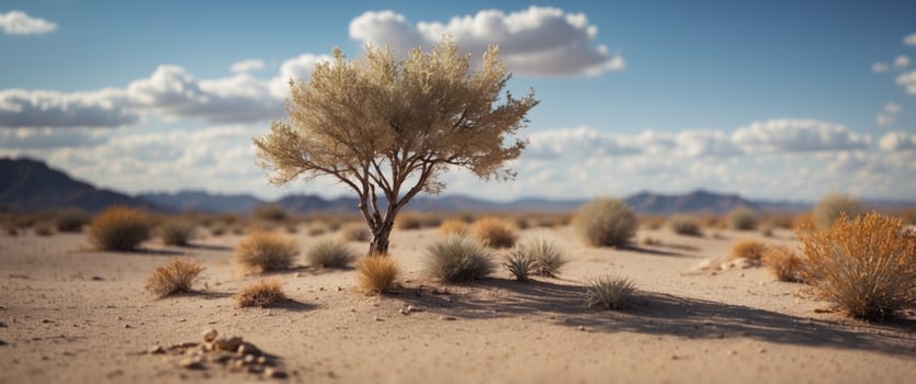 A desert landscape with a blue sky and clouds. photo