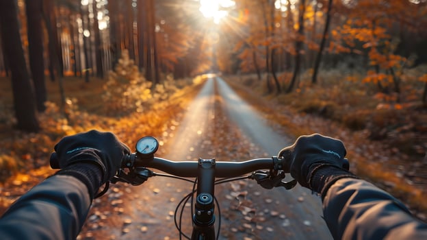 Cyclist Enjoying Scenic Bike Ride Through Countryside Roads photo