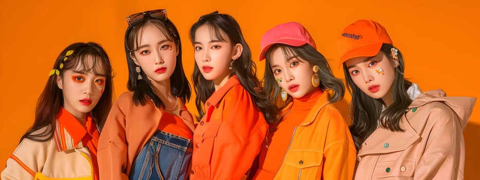Vibrant Fashion Forward Korean Girls in Cheerful Pop Style Photoshoot photo