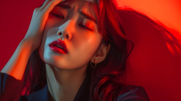 Asian Businesswoman Feeling Heartbroken in Modern Pop Inspired Portrait photo