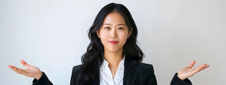 Confident and Stylish Asian Businesswoman in Modern Corporate Attire on White Background photo