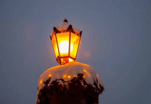 Illuminated street in the city. Christmas decorations in the old town Riga, Latvia. photo