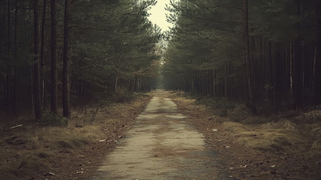A road in a forest with trees on both sides photo
