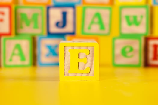 Photograph of colorful Wooden Block Letter E photo