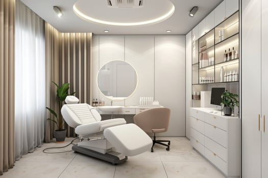 A modern beauty room with a chair and mirror photo