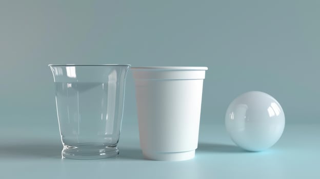 A glass and a plastic cup next to each other photo