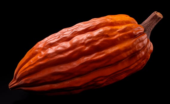 Cocoa pod isolated on black background photo