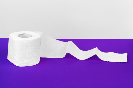 Toilet paper rolls isolated on white table with purple background photo