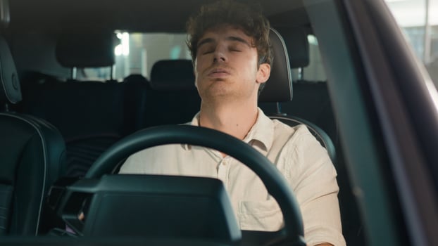 Frustrated stressed worried irritated angry Caucasian driver worry about traffic jam lateness business failure relationship breakup auto broken lost man problem sit in car automobile driving trouble photo