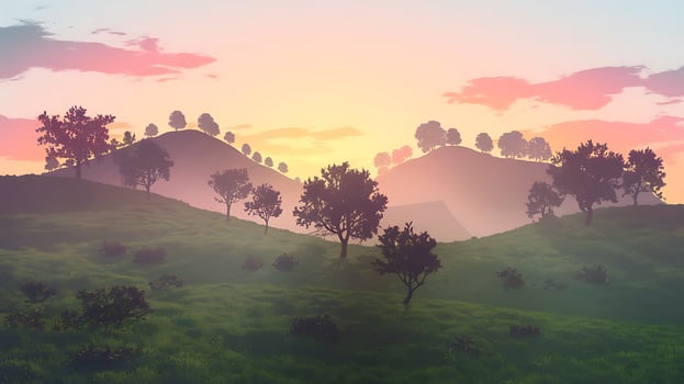 beautiful sunset in the mountains of hill tops with red clouds over them photo