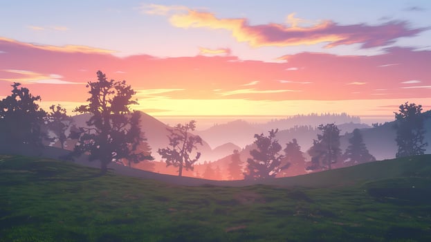 beautiful sunset in the mountains of hill tops with red clouds over them photo