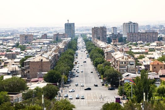 Mashtots Avenue from Erebuni hill in Yerevan city photo