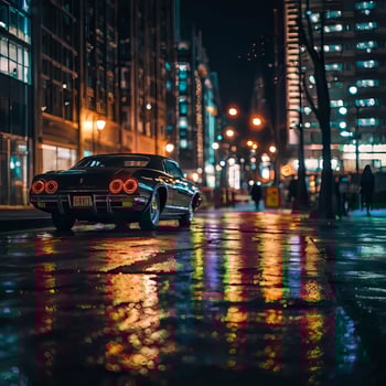 A car is parked on the street at night photo
