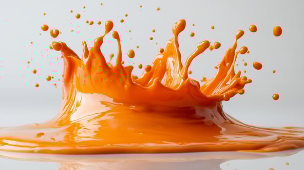 Splash of fiery habanero sauce spread across a white background showcasing its vibrant orange hue photo