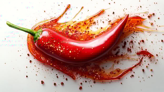 Vibrant splash of sweet chili sauce on a white background creating a bold and spicy design photo