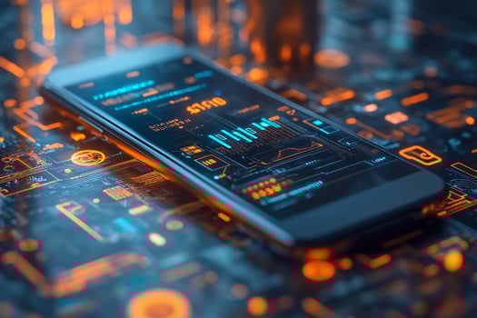 Abstract business digital wallet a smartphone screen surrounded by financial technology symbols currency and futuristic payment methods Sleek ebusiness concept photo