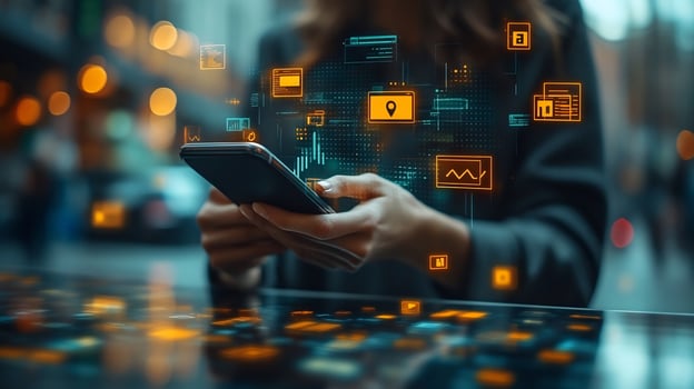 Online banking transaction a glowing smartphone featuring digital currencies tech icons and a dynamic futuristic economy theme Modern financial innovation in ecommerce photo