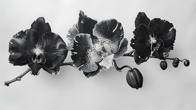 Depiction of a breathtaking black and white orchid its intricate patterns standing out against a clear white background photo