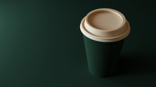 Mockup coffee cup disposable green matte paper glass hot drink dark green background photo