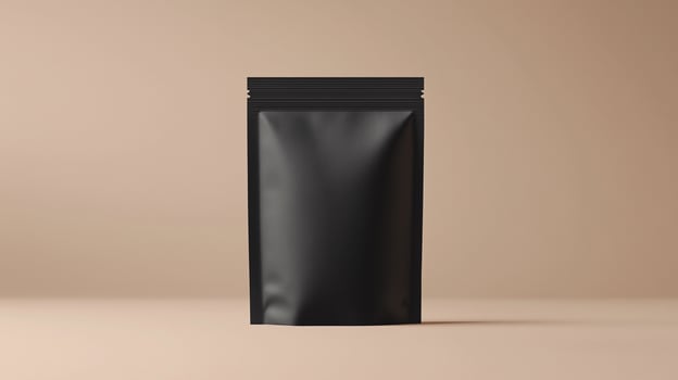 Mockup zipper pouch black carton standing product packaging on soft background photo