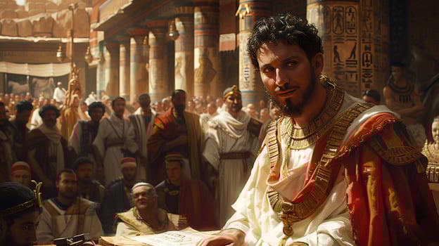 Seti II Generate lifelike casual image depicting Seti II son of Merneptah scene depicting his role ruler during 19th dynasty perhaps reviewing administrative document or conferring advisor royal court photo